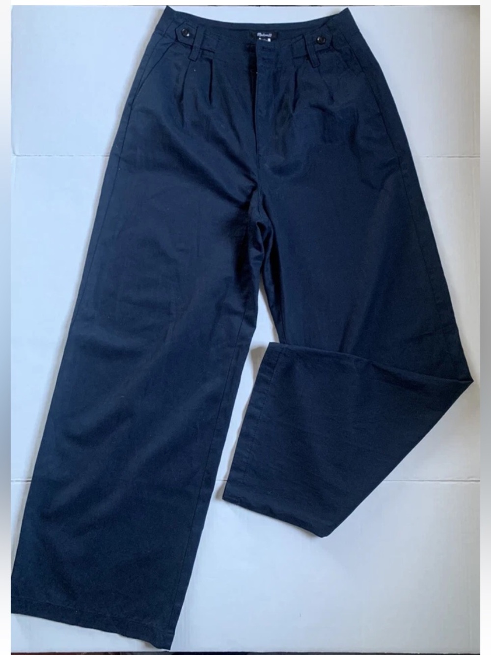 Madewell Women's Sz 2 Navy Blue Linen-Blend Wide-Leg Pants